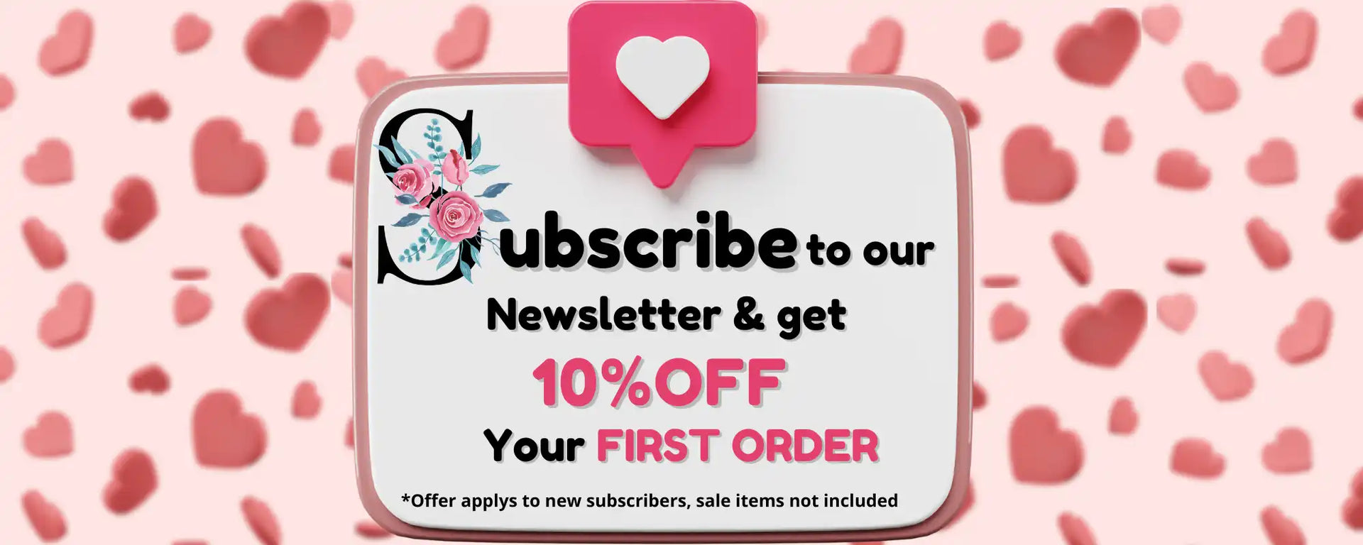 A promotional banner offering a discount for subscribing to a newsletter.